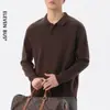 Suéter de punto para hombre con cuello, estilo vintage, manga larga, adecuado para primavera y otoño, un top versátil y casual de color liso, corte holgado