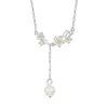 Fábrica de Origen Collar Mo Li de Plata de Ley S925 para Mujer, Nuevo Estilo Chino Flor Borla Ágata Blanca Joyería de Plata Venta al por Mayor Regalo para Mujer