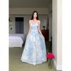 Foto Real de Vestido Fresco con Tirantes y Diseño de Cuentas Blues Listo para Usar