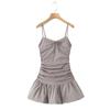Estilo Americano Retro Chica Caliente Falda Plisada Ajustada Ajustada Look Delgado Vestido Sexy Sin Espalda Cuello en V Lazo Tirantes