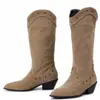 Botas Western de Salto Alto para Comércio Exterior para Outono e Inverno, Botas de Cano Alto Transfronteiriças, Botas Femininas Leves de Calçar em Cor Sólida, Salto Quadrado, Versátil, Calçados Plus Size