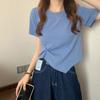 Camiseta de Manga Corta con Dobladillo Irregular para Mujer, Top Corto de Verano, Top Casual de Color Sólido, Ropa para Mujer al por Mayor