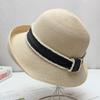 Sombrero de Paja de Alta Calidad para Mujer Verano Moda Combinable Sombrero de Pescador de Cúpula Francesa Compras Viajes Sombrero de Sol de Ala Ancha