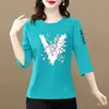 Comercio Exterior Transfronterizo Últimas Existencias Gran Marca Camiseta de Manga Tres Cuartos Atuendo de Moda Camiseta Elegante Ropa para Madres de Mediana Edad y Mayores