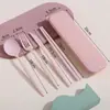Cuchillo, Tenedor, Cuchara y Vajilla de Plástico Set de 4 Piezas para Estudiantes y Trabajadores de Oficina Portátil para Exteriores Cuchillo para Bistec, Tenedor, Cuchara y Palillos Set de Vajilla
