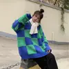 Nuevo Diseño de Estilo Perezoso Otoño e Invierno con Colores Contrastantes, Cuello Redondo, Suéter Pulóver de Cuadros Retro para Mujer, Prendas de Punto de Abrigo Talla Grande