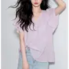 Blusa de Chiffon com Decote V Estilo Francês Feminina Chegada Nova Verão 2026 Design de Nicho Chic Solta Camisa com Mangas Curtas Leves