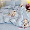 Cobertor de cama de veludo de leite de alto peso com aplique de desenho animado bordado, conjunto de quatro peças, capa de edredom de veludo coral quente de inverno, conjunto de três peças para crianças