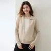 Suéter de cachemira para mujer con cuello pequeño, otoño e invierno, diseño simple y corte holgado, diseño de bloques de color, estilo de dos piezas falsas, top de punto para usar en capas