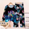 2026 Ropa de dormir infantil del sudeste asiático Conjunto shaggy de manga larga y pantalón largo para niños Ropa de casa de dibujos animados para niñas Demon Slayer