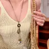 Nova Colar Pingente de Cerâmica Zen Chinês Férias na Praia Estilo Étnico Boêmio Decoração de Colar Longo Antigo