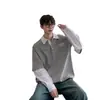 Camisa polo para hombre y mujer, primavera y otoño, estilo retro americano, tacto de alta gama, holgada y casual, versátil, camiseta de manga larga con empalme, imitación de dos piezas