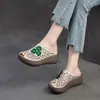 Zapatillas de Verano 2025 Nuevas, Estilo Étnico, Transpirables, con Plataforma Gruesa, Tacón de Cuña, Corte Boca de Pez, Versátiles, Casuales, de Moda, para Mujer