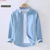 Camisa de Lino Fina para Hombre Manga Larga Casual Holgada Camisa de Algodón y Lino Top de Tejido de Lino Ropa Interior Blanca Tendencia Primavera Verano