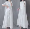 Vestido Largo de Lino Holgado Artístico Cuello Solapa Holgado Fluido Transparente Estilo Nuevo