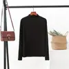 Nueva Camiseta de Modal para Mujer de Primavera, Cuello Semi-alto, Manga Larga, Camiseta Básica Casual Ajustada, Top de Color Sólido