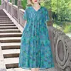 Vestido de Algodão e Seda da Mamãe, Novo Estilo de Verão, Vestido Longo de Praia Solto e Emagrecedor, Vestido com Barra Ampla e Fluido, Vestido para Mulheres de Meia-Idade para Sanya
