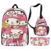 3D Nuevo Periférico Impreso Sanrio Merlot Bolso Mochila Bolso Cruzado Bolsa para Lápices Set Impreso de Tres Piezas