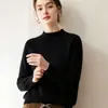 Suéter de Cashmere de Fio Duplo Espessado ~ Macio e Pegajoso, Bainha Rolada, Gola Meio Alta, Camada Base de Tricô Versátil, Suéter para Usar por Baixo, Solto