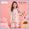 Estilo Coreano 2025 Nuevo Algodón Nube Manga Corta Cuello Cuadrado Traje Pijama de Verano para Niñas Ropa para Aire Acondicionado Ropa de Casa para Niños