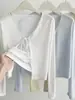 Proteção Solar Seda Gelada Fina Cardigã de Alta Qualidade Feminino Verão Novo Estilo Peça de Fora Renda Xale de Tricô Camisola Top Top Curto
