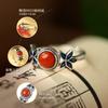 Anillo de Plata 925 para Mujer con Hoja Pequeña, Línea de Superficie de Huevo, Retro, Nuevo Chino, Ágata Roja del Sur, Anillo de Estilo Étnico