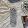 Meias Teladas Respiráveis Finas de Verão e Primavera Estilo Coreano com Bolinhas e Laço Songmu para Mulheres, Meias de Cano Médio, Meias Estilo Ballet