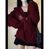 Suéter Fofo com Capuz Casaco Feminino Popular na Internet Senso de Design High Street Blusa com Capuz Faixa de Cabeça Hoodie Estilo Preguiçoso com Estampa Hoodie