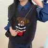 Chaleco de Punto con Cuello Redondo y Oso de Dibujos Animados para Estudiantes de Secundaria, Chaleco Suéter para Estudiantes de Preparatoria, Top Chaleco Interior para Niños Mayores