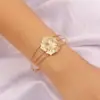 Pulsera de Brazalete Abierto con Flor de Venta Caliente Transfronteriza Geométrico Lujo Ligero Nicho Sensación de Alta Gama Pulsera Moda Brazalete de Brazo Pulsera Pequeña
