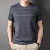 Camisetas sueltas informales de manga corta con cuello redondo y solapa a rayas para hombres jóvenes y de mediana edad, nuevas de otoño y verano