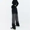 Jeans de Tencel con Gradiente Negro de Figura de Pera para Chicas Gordas mm Pantalones de Cintura Alta Rectos Ajustados de Pierna Ancha