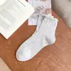 Calcetines de Algodón para Mujer hasta Media Pantorrilla con Lazo, Borde de Burbujas Texturizado, Estilo Delgado para Primavera y Verano, Calcetines Simples y Versátiles