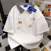 Diseño de Estilo Coreano Linda Camiseta de Manga Corta con Estampado y Solapa Falsa de Dos Piezas para Mujer Primavera y Verano Perezosa Top Puro Algodón