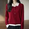 Cárdigan de Punto Fino con Cuello Polo para Mujer Primavera 2026, Suéter de Punto de Falso Dos Piezas de un Solo Botón con Diseño de Bloques de Color