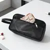 Bolso de Mano Multifuncional Negro, Tamaños Grande y Pequeño, Neceser, Bolso Cosmético para Hombre de PU con Patrón de Lichi, Bolsa de Viaje Impermeable