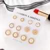 Moda 2023 Joyería coreana traje aretes 6 Pares redondos perla diamante flor aretes traje combinado