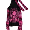 Camiseta con capucha para mujer, estilo gótico retro, bloques de color a rayas, estampado de calavera, subcultura Y2K, nuevo estilo 2026