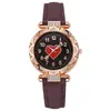 1 pieza - Reloj de cuarzo de moda para mujer con esfera en forma de corazón de pedrería y correa de cuero para mujer