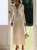 Amazon Transfronteiriça Europeia e Americana Elegante e Fashionável Gola Lapela Tricô Saia Longa Emagrecedor e Elegante Vestido de Manga Longa