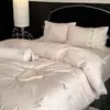 Algodón de fibra larga de alto recuento estilo francés, bordado con un diseño femenino, juego de sábanas de cuatro piezas de algodón puro, juego de ropa de cama estilo princesa