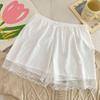 Calça de segurança estilo coreano solta de seda gelada feminina anti-exposição calça de casa pode ser usada fora calça de três quartos pequena de renda calça doce