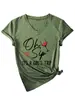Camiseta Casual Feminina Plus Size de Verão Confortável Versátil Estilosa Decote V Estampa de Letras Criativa Manga Curta