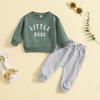 Ropa para Niños Exportación Ropa Infantil Cuello Redondo Estampado de Letras Pantalón de Color Sólido Conjunto de Dos Piezas Multicolor Venta Directa de Fábrica Ropa para Niños
