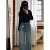 Jeans Vintage de Cintura Alta Estreito com Barra Larga para Mulheres 2026 Tendência Versátil Novo Primavera Petite Calças Retas Comprimento Total