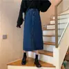 Saia jeans feminina saia de comprimento médio plus size menina gordinha outono novo estilo coreano cintura alta estilo de Hong Kong retro uma linha de saia