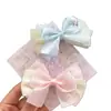 Nuevo Color Macaron Azul y Rosa Pinza para el Cabello de Lazo de Tres Capas Dulce y Linda Pinza Lateral Pinza de Pato para Niña Accesorios para el Cabello