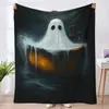 Manta de Halloween Manta Linda de Fantasma y Calabaza Serie 2 Manta Decorativa para Oficina Manta de Franela Otoño e Invierno
