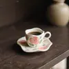 Conjunto de Xícara e Pires de Café de Cerâmica Rosa Pintado à Mão Artesanal para Chá da Tarde Venda por Atacado Personalização