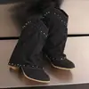 Botas de mujer de otoño e invierno transfronterizas de punta redonda a media pantorrilla, botas estilo Martin nuevas y ligeras, botas de mezclilla de tacón alto para mujer en color liso